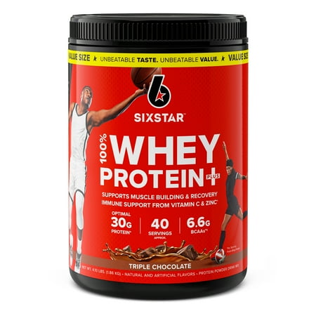 Six Star Pro Nutrition 100% Whey Protein Plus Powder Triple Chocolate Powder, 30 G Protein, 4.1 lb