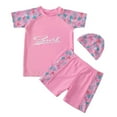 thumbnail image 1 of MIASHUI Boys Two Piece Rash Guard Swimsuits Kids Short Sleeve Bathing Suit with Sun Hat,Pink,5-6 Years, 1 of 3