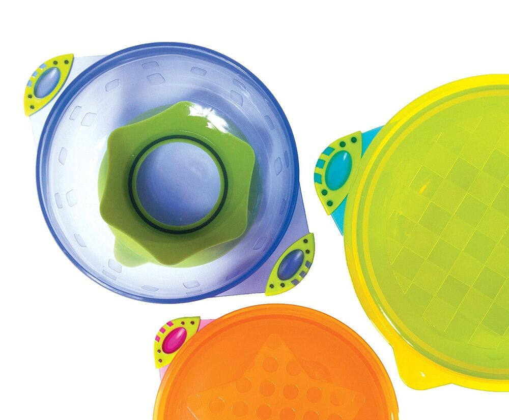 Baby Bowls - Set of 3 Stay Put Suction Bowls with Lids - Feeding Bowl Snack Time