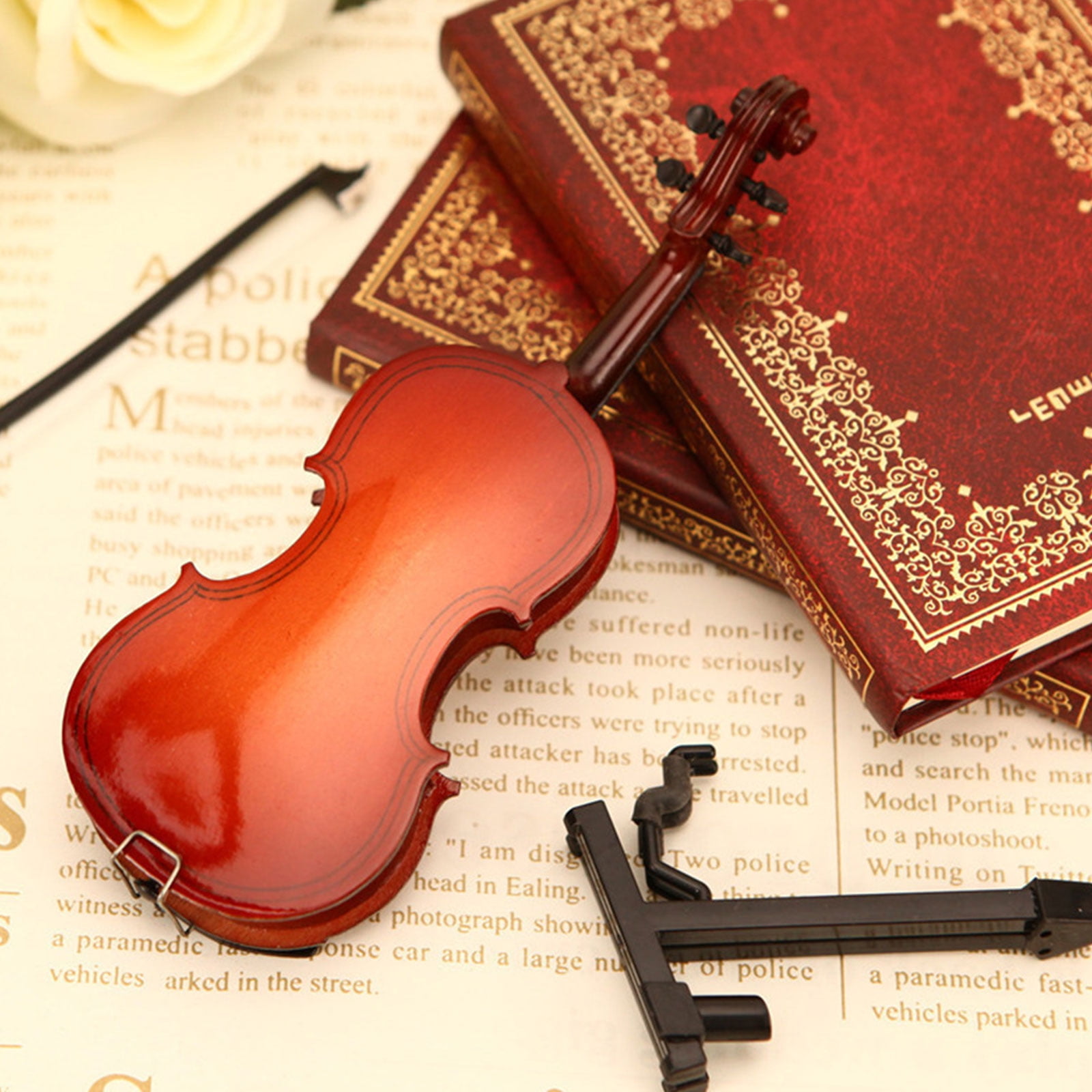 Handcrafted Wooden Violin Model with Stand & Case Accessory, Collectible Music Decor