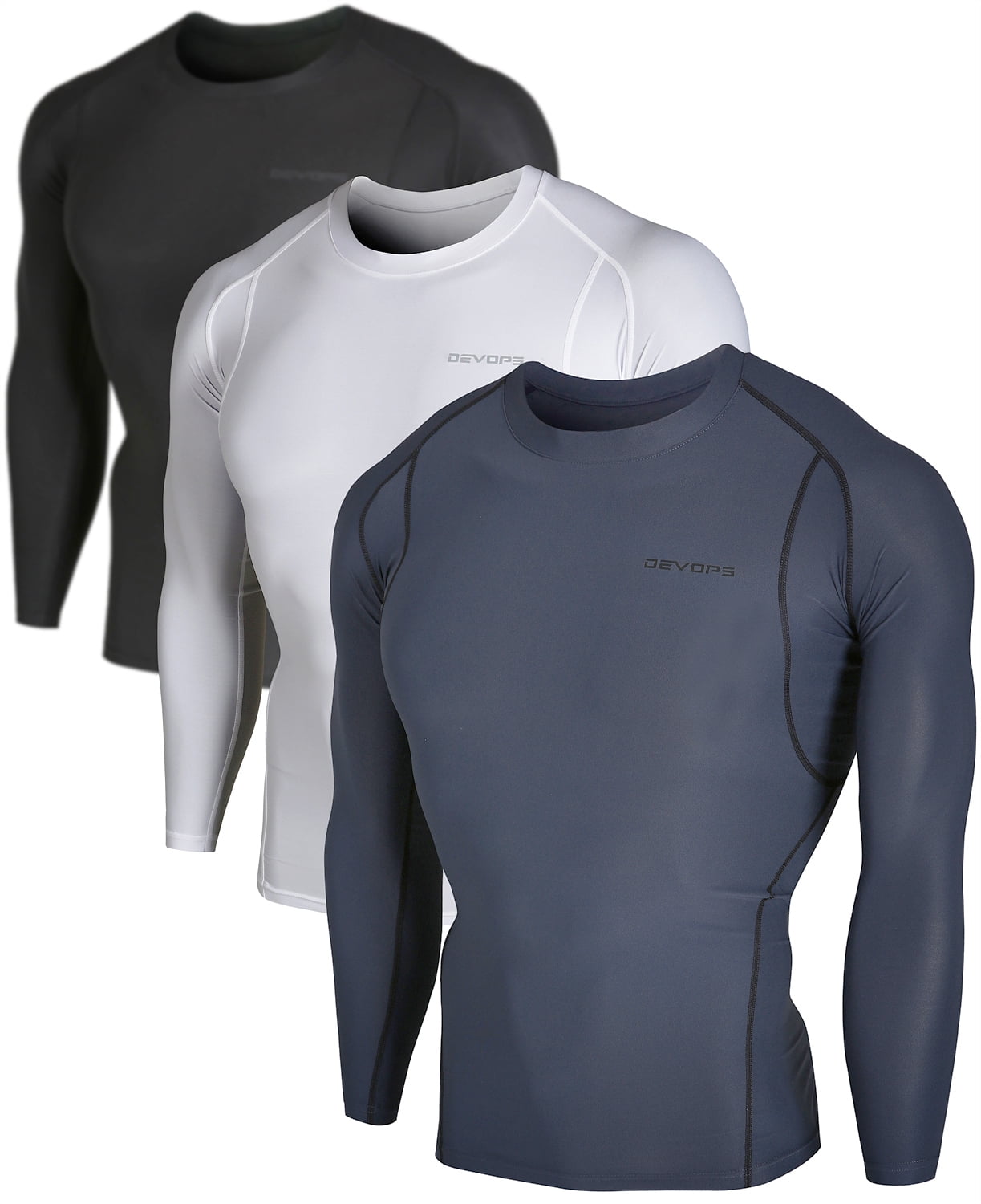 DEVOPS 3 Pack Men's Athletic Long Sleeve Compression Shirts (XLarge