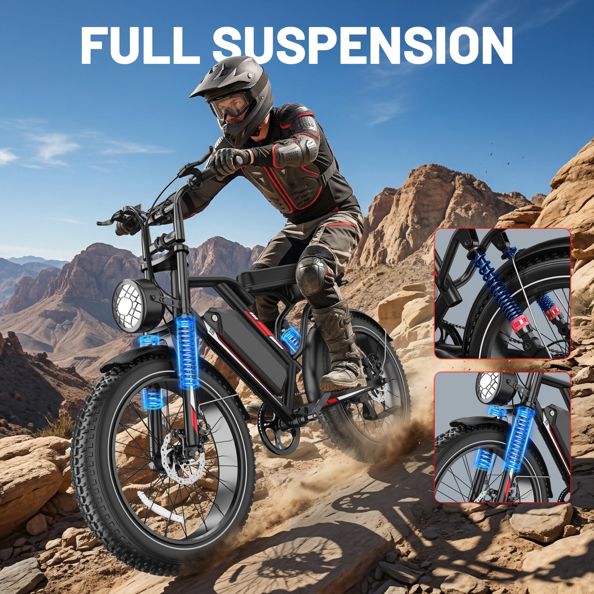UL2849 Electric Bike for Adults - Peak 1500W Motor, 20"x4" Fat Tire,48V/17.5AH, Full Suspension, 7-Speed SHIMANO
