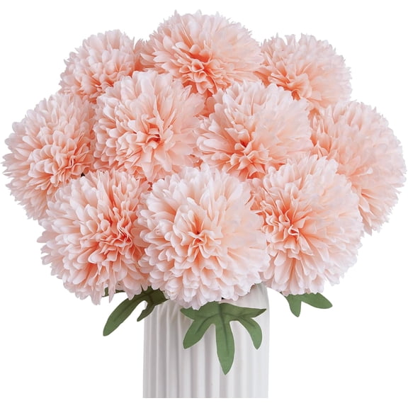 10 Pcs Artificial Chrysanthemum Ball Flowers, Large Silk Fake Mums Bouquet for Wedding, Artificial Flowers for Outdoors Indoor Floral Home Decor, Spring Easter Table Centerpiece