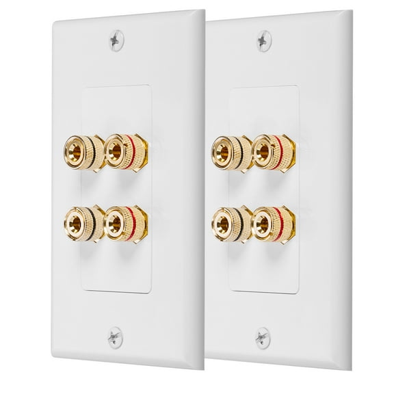 Fosmon 2 Pack Gold Plated Speaker Wall Plate, Home Theater Audio Wall Plate For Speaker Wire, Copper Banana Binding Post Wall Plate for 2 Speakers