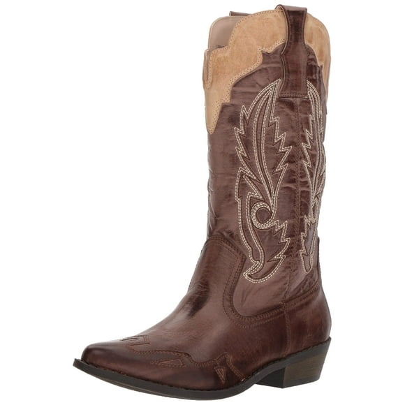 Coconuts by Matisse Cimmaron Faux Leather Western Cowgirl Fashion Cowboy Boots for Women, Choco/Beige, 8 M US