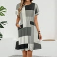thumbnail image 2 of Abstract Geometric Art Beige Black Grey Short Sleeve Dress Women Summer Evening Dresses Ladies Sundress, 2 of 7