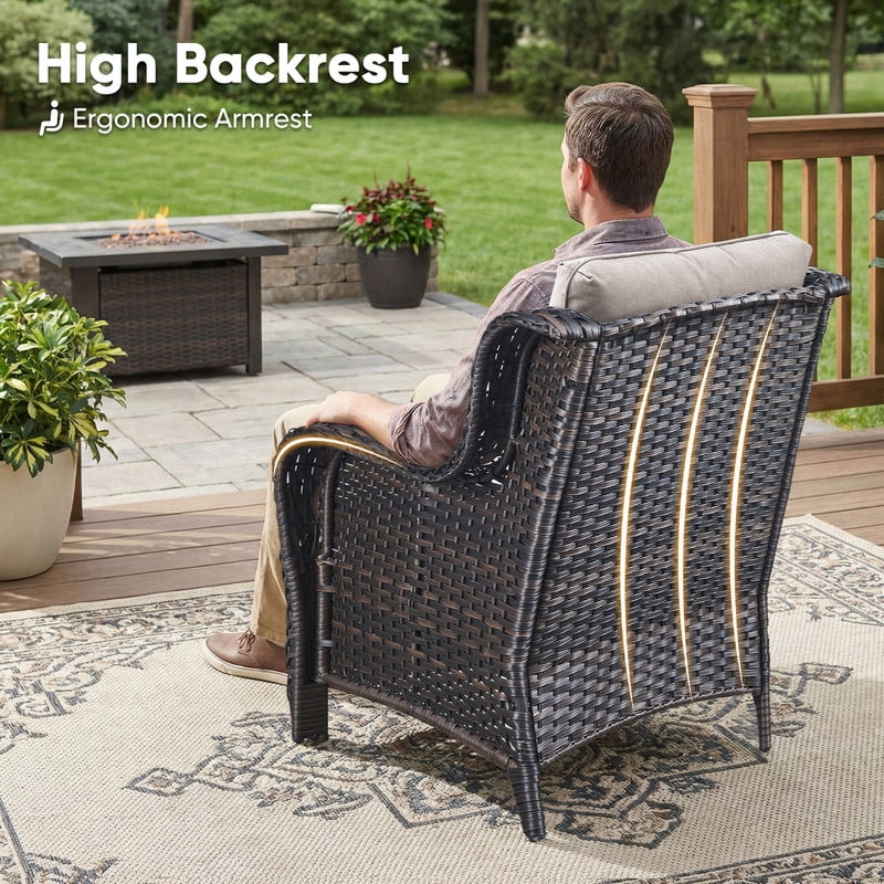 PARKWELL Outdoor Patio Wicker Furniture Set - 5 Piece Sectional Sofa Set with 3-Seat Sofa,2 Chairs and 2 Ottomans,Brown Wicker and Beige Cushion