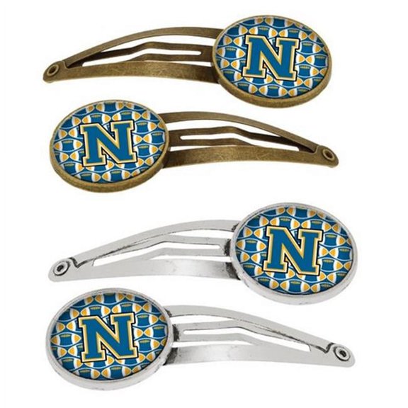 Carolines Treasures CJ1077-NHCS4 Letter N Football Blue & Gold Barrettes Hair Clips, 0.75 x 0.25 x 2.25 in. - Set of 4