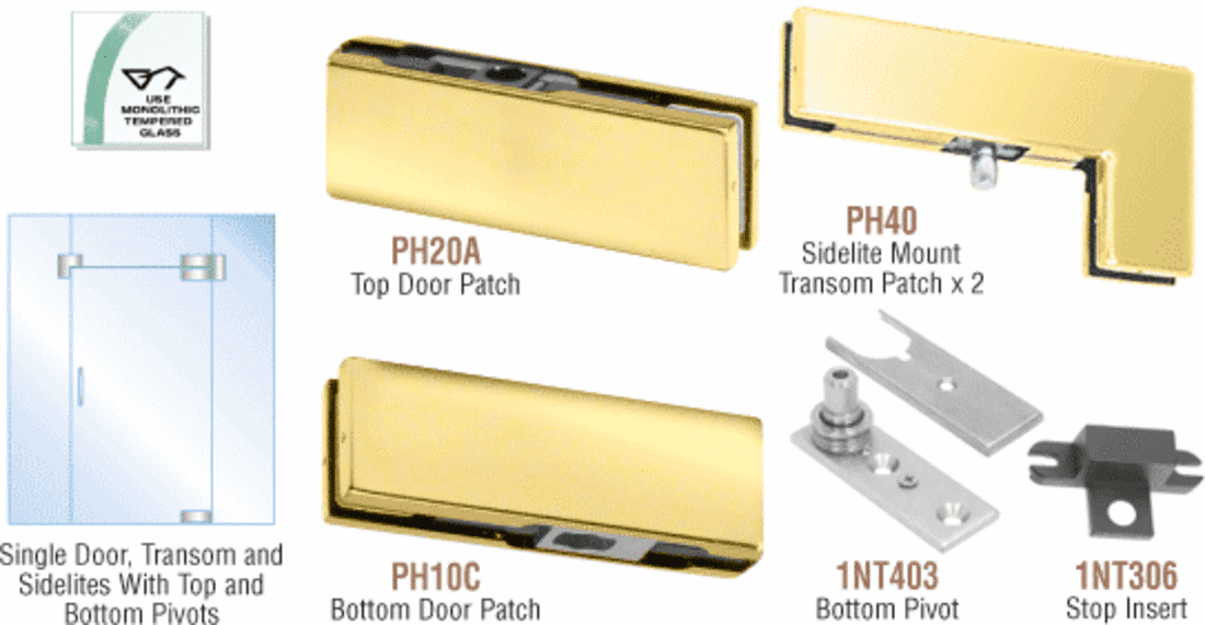 CRL Polished Brass North American Patch Door Kit for Use with Fixed Transom and Two Sidelites