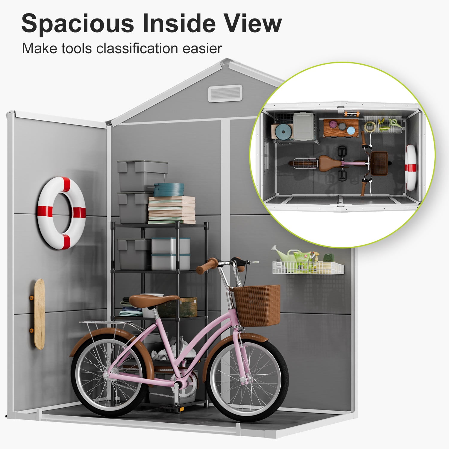 JULY'S SONG 6x3 FT Resin Shed, All-Weather Plastic Storage Shed with Floor, Lockable Outdoor Sheds, Waterproof Garden Tool Shed for Backyard, Gray