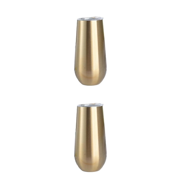 Bewildely Copas de cóctel, suministros para el hogar, doble capa, flauta de champán de varios colores, suministros para fiestas de acero Oro transparente arpox.180ml 2Conjunto