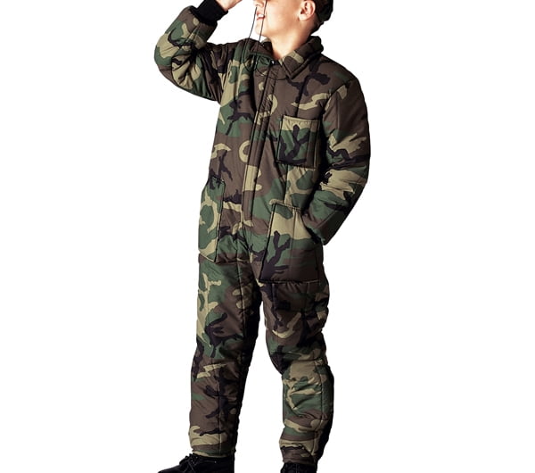 BOYS UNLINED WOODLAND CAMO HUNTING COVERALL YOUTH JUMP SUIT MADE IN USA SIZE  S 