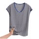 thumbnail image 2 of Pijama de manga corta para mujer, informal, holgado, a rayas, con cuello redondo, de verano, fino, de poliéster, 2 of 3