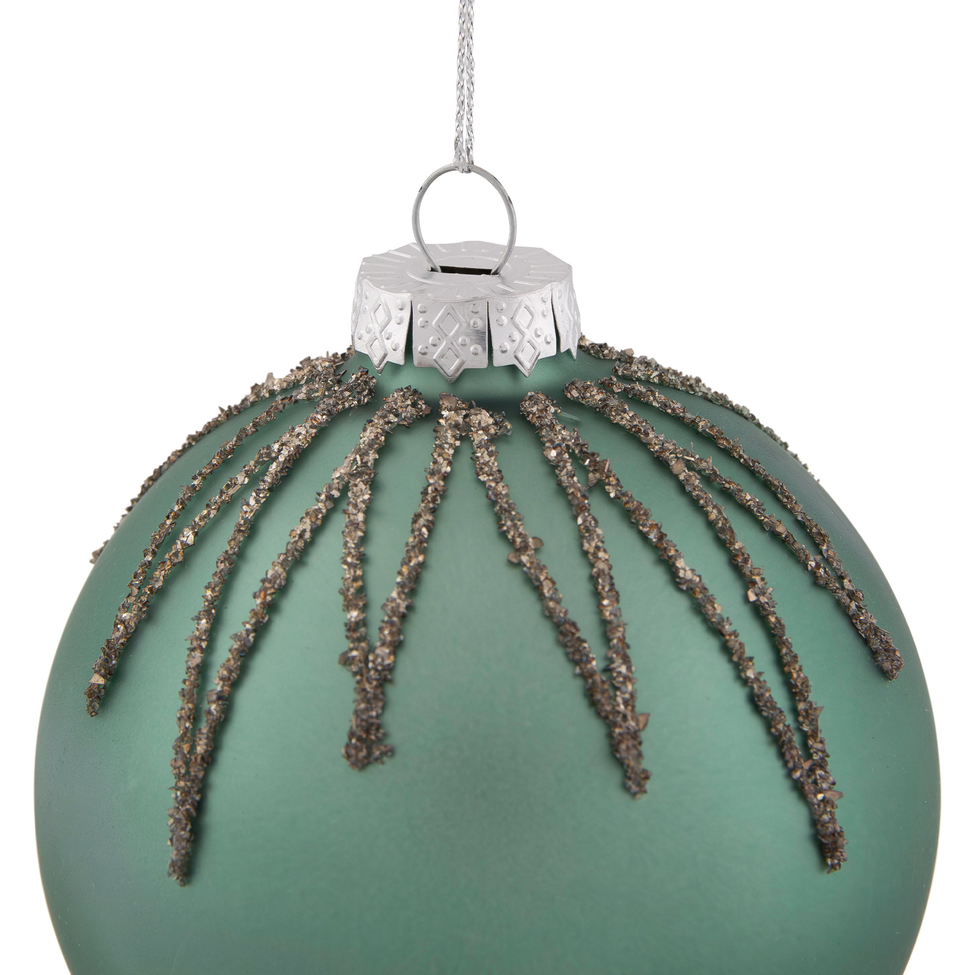 Northlight Matte Glass Ball with Glitter Starburst Christmas Ornament - 4" - Green