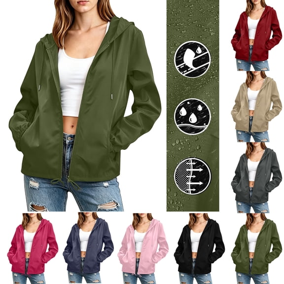 GUACER Women's Zip-Up Hooded Windbreaker with Pockets, Lightweight Outdoor Hiking Waterproof Jackets