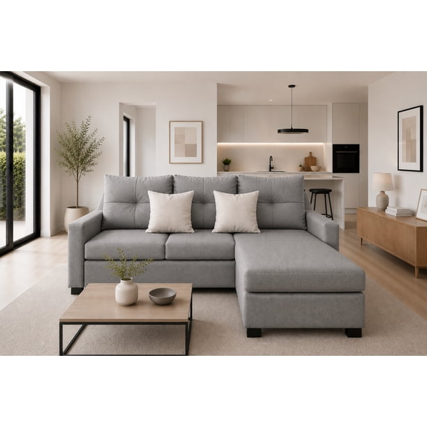 Sala Esquinera El Bazar Store Hermes Gris plata 215x165 cm Lado Izquierdo y derecho Lino nacional