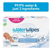 WaterWipes Sensitive Newborn & Baby Wipes, 99.9% Water, Unscented & Hypoallergenic, 720 Wipes