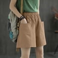 thumbnail image 5 of Miluxas Women's Elastic High Waist Wide Leg Shorts with Pockets Summer Solid Baggy Casual Shorts Street Going Out Shorts Khaki, 5 of 7