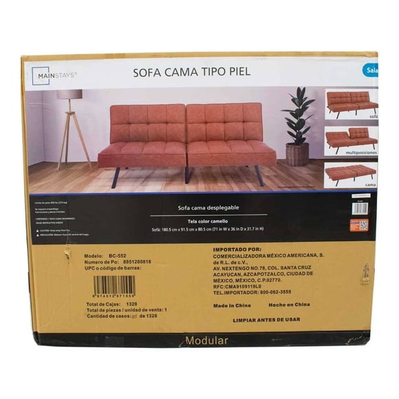 Sofá Cama Mainstays Tipo Piel Desplegable Camello