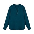 thumbnail image 4 of Craaazy Women Soft Tops Loose Fit Solid Color V Neck Henley Long Sleeve Textured Cotton T Shirts for Daily Wear Gift, 4 of 9