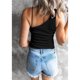 thumbnail image 4 of Top sin mangas de un hombro Color puro Camisa delgada transpirable cómoda de moda para mujer Negro XXL, 4 of 6