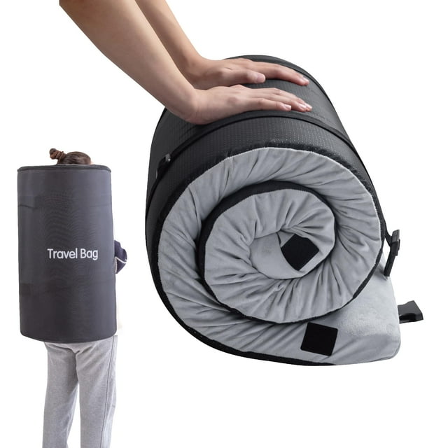Colchón de espuma viscoelástica para camping de 2.5 pulgadas, almohadillas para cuna, individual, pequeño, portátil, enrollable, para acampar, con fondo impermeable y antideslizante, tapete para auto