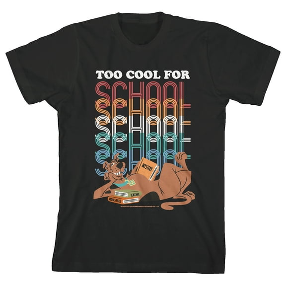 Scooby Doo Too Cool For School Youth Black Short Sleeve Crew Neck Tee-Medium