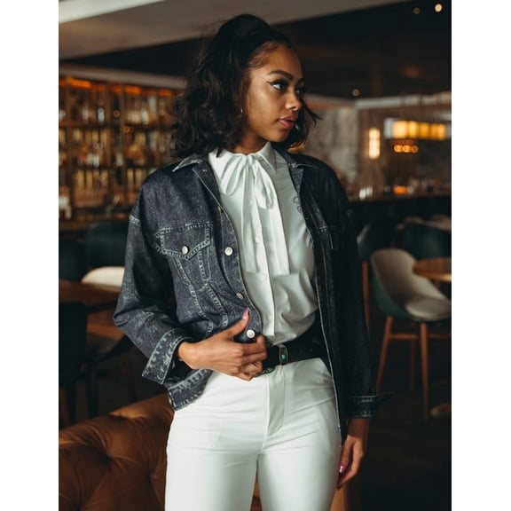 Mrs Momma Bear Long-Sleeve Printed Denim Athleisure Black, Denim Jacket (Women's)