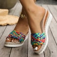 thumbnail image 2 of Rokment Women's Multicolor Woven Platform Wedge Slides Sandals Boho Beach Casual Open Toe Espadrilles Chunky High Heels Dress Slip on for Summer 2026 Multicolour Size 6, 2 of 8