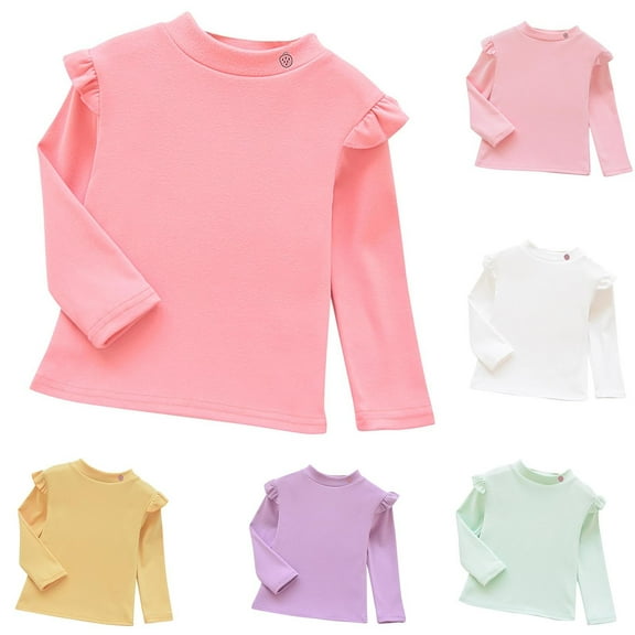 Ahuyic Kids Casual Long Sleeved Blouse Top, Autumns/Winter Long Sleeve For Kid, Girls Solid Color Printed Shirt Casual Long Sleeve Round-Neck Blouses & Shirts