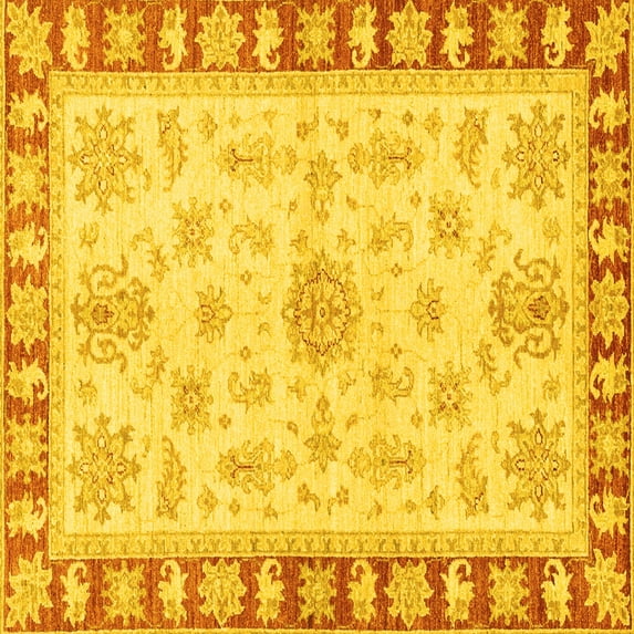 Ahgly Company Indoor Square Oriental Yellow Traditional Area Rugs, 7' Square