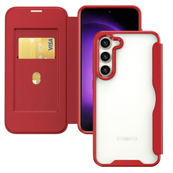 Nalacover Clear Phone Case for Samsung Galaxy 25 Plus Wallet Case [RFID Blocking] Folio Flip PU Leather Card Slots Phone Cover Protective Magnetic Case for Samsung Galaxy S25 Plus - Red