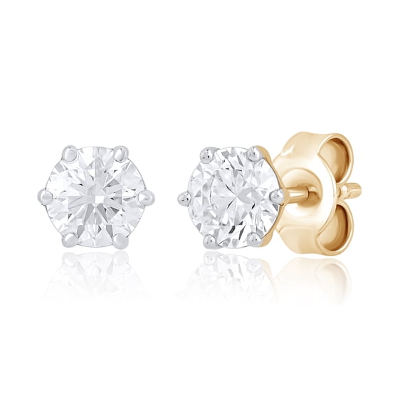 DewberryDiamonds 14K Yellow Gold 1 cttw Round Cut IGI Certified Lab Grown Diamond Solitaire Stud Earring For Women Men Unisex | Prong Set 6 Claw Diamond Stud Earrings
