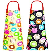

2 Pack Kids Apron Rainbow Unicorn Aprons With Pockets for Girls Boys Toddler Apron for Painting Cooking Baking (2 Pcs Yellow+Black Donuts 3-5 Years)(2 Pcs Yellow+black Donuts)
