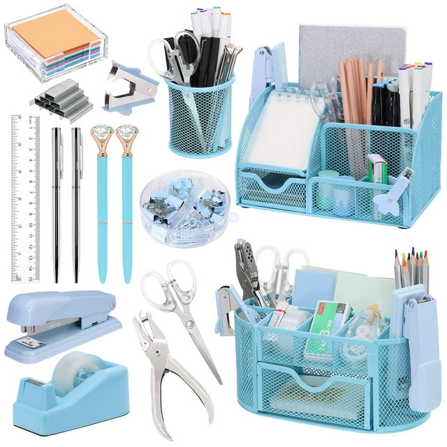 Set de organizadores y accesorios de escritorio Froidesente Blue 17 en 1