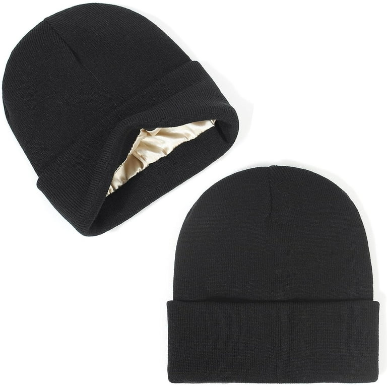 Unisex Satin Lined Winter Beanie for Women Men Silky Lining Unisex Satin Lined Winter Beanie for Women Men Silky Lining