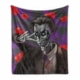 thumbnail image 1 of Skull Soft Flannel Fleece Blanket, Romantic Skeleton Handsome Corpse Groom with Tuxedo Hearts in the Backdrop Print, Cozy Plush for Indoor and Outdoor Use, 50" x 60", Black and Red, by Ambesonne, 1 of 6