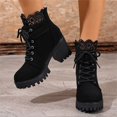 thumbnail image 5 of Domuza Women's Lace Trim Chunky Heel Ankle Boots Lace Up Buckle Decor Side Zipper Platform Booties Non-Slip Dressy Short Boots for Winter Casual Wear 5.5（EU-36） 36, 5 of 7