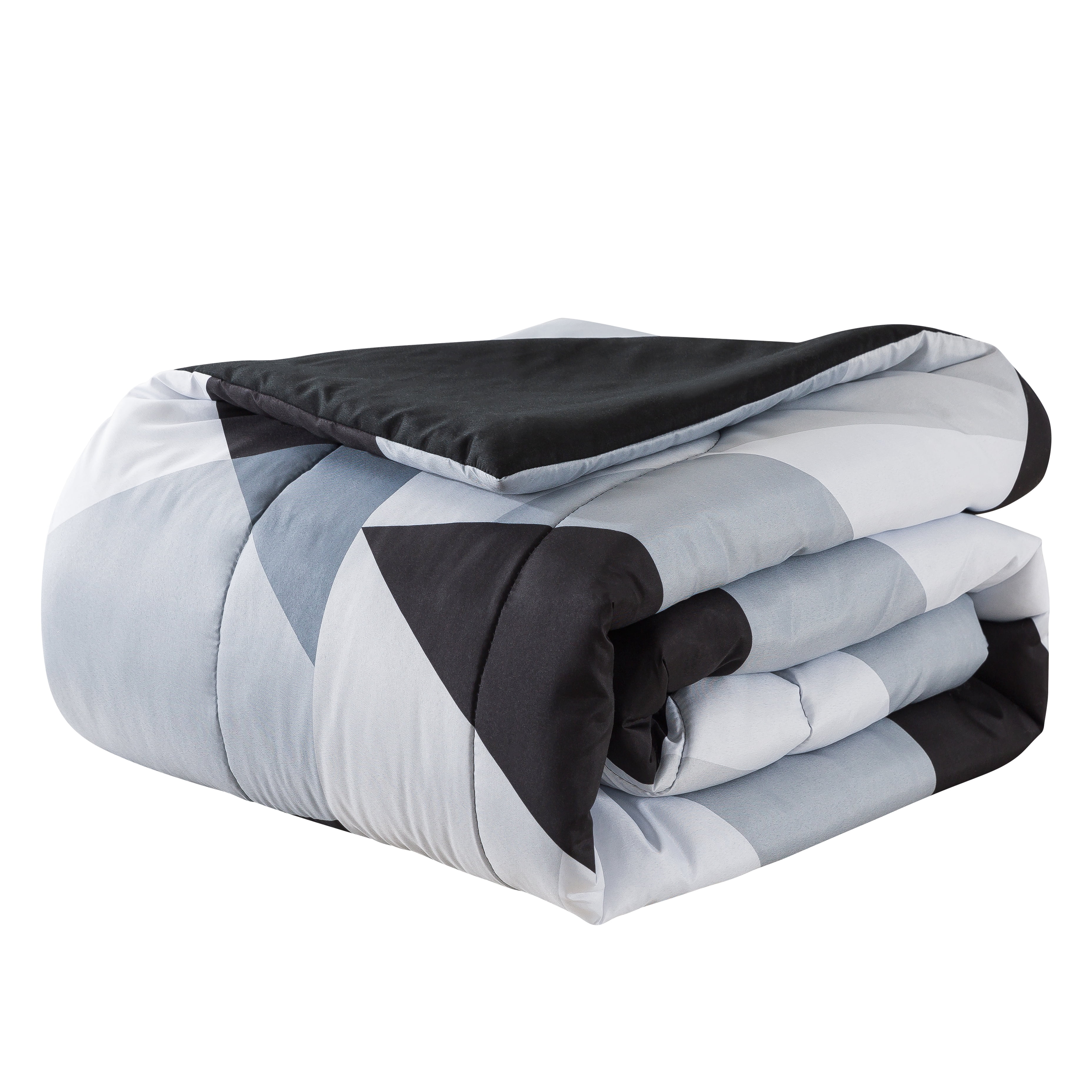 Mainstays Black & White Geometric 5 Piece Bed in a Bag Comforter Set with Sheets and Plush Throw, Queen