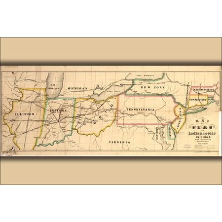 24"x36" Gallery Poster, Map of Peru and Indianapolis RailRoad 1850
