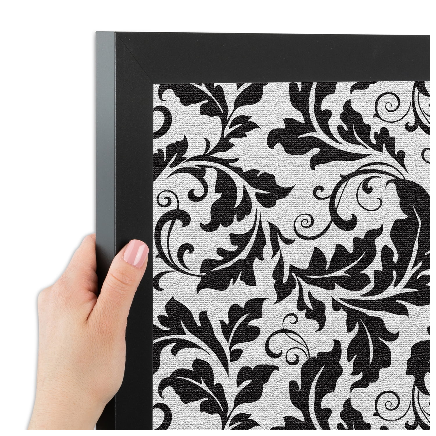 PinPix ArtToFrames 14x18 Custom Cork Bulletin Board Floral Black Leaf   Poster Board Has a Fabric Style Canvas Finish, Framed in Satin Black (PinPix-180)
