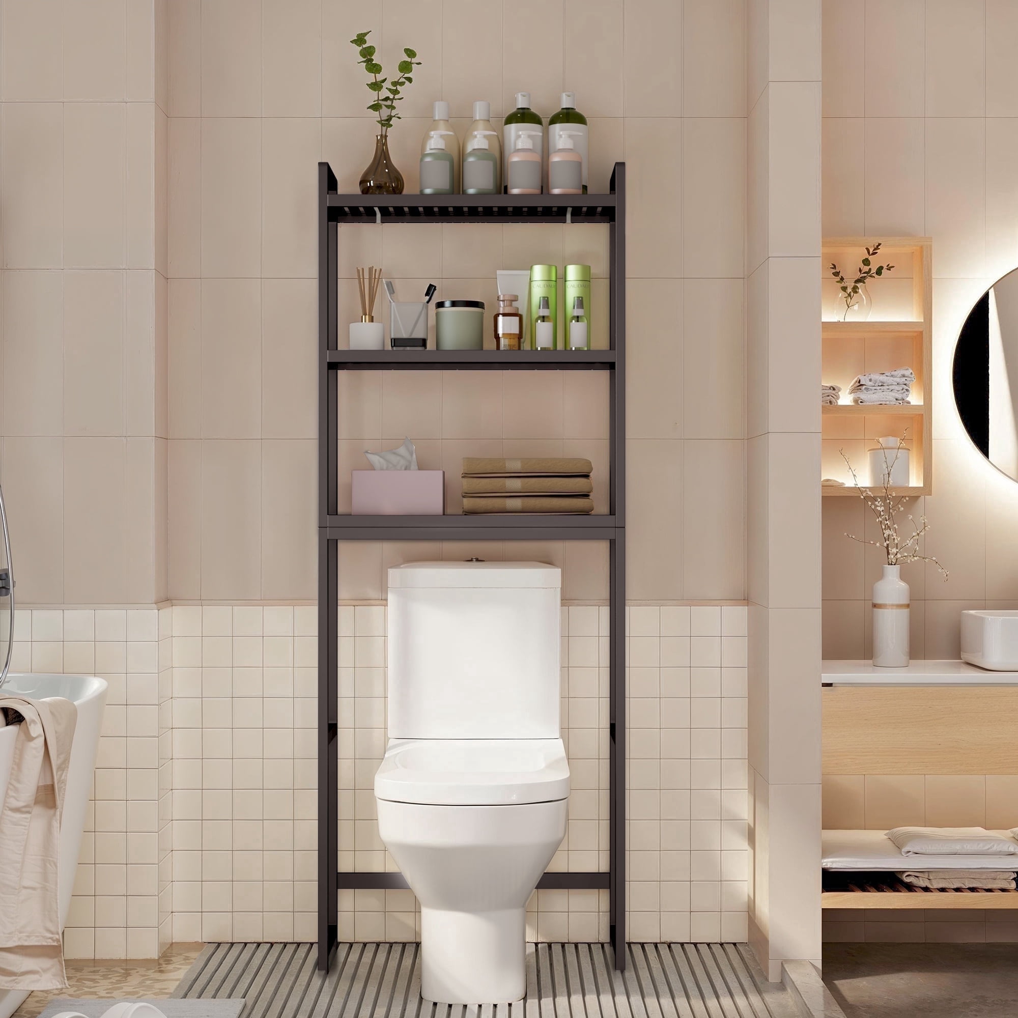 Over The Toilet Storage Shelf, Lofka Bathroom Shelves with Adjustable Shelves for Bathroom & Laundry Room, Dark Brown