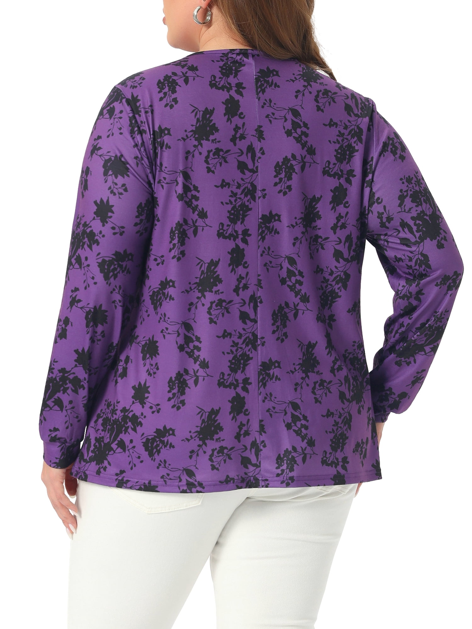 DARING DIVA  Women's Plus Floral Square Neck Blouse 2X Purple