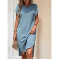 thumbnail image 6 of Ladies Summer Solid Color Slit Midi Dress Light Blue XXL, 6 of 9