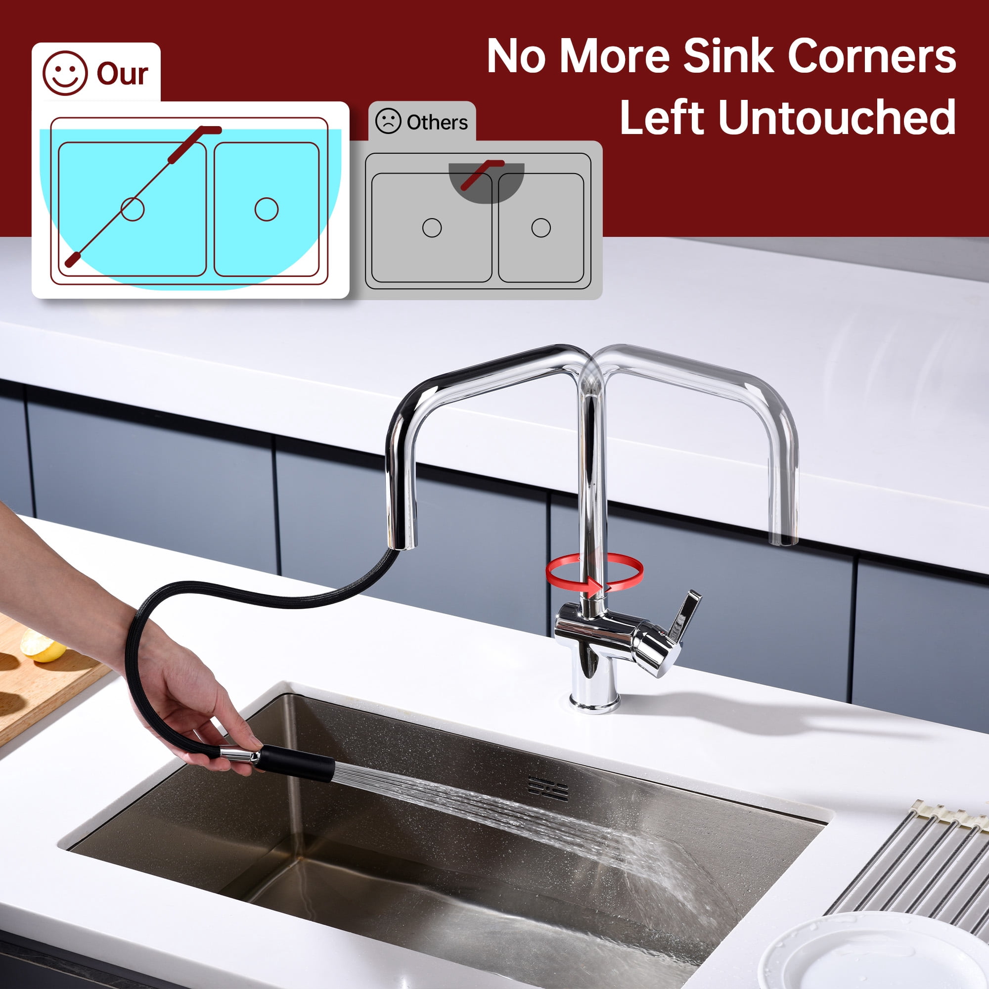SUMERAIN Pull Down Sprayer Kitchen Faucet with Single Handle, Stainless Steel Lead Free Kitchen Sink Faucet, Chrome Finish