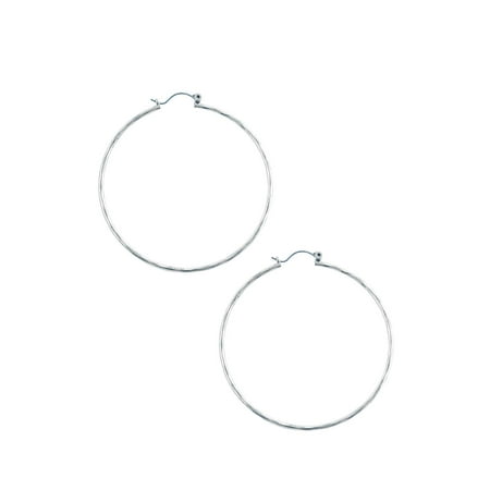 1996 Hoops - Silvertone Hammered Big Hoop Earrings