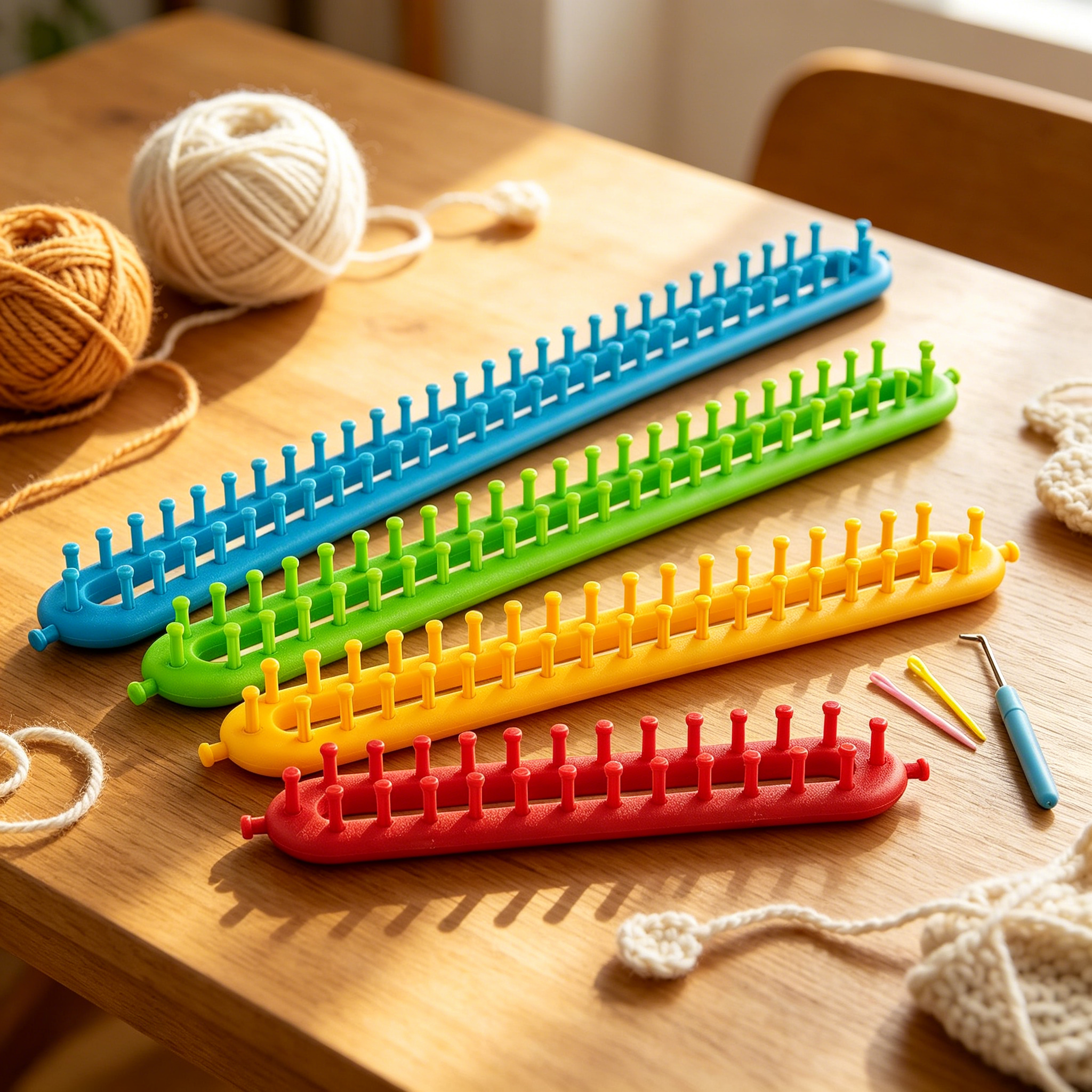 TUWAFE 2026 New 4 Piece Long Peg Knitting Loom Set for Knitting,Crochet,Crafting