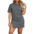 thumbnail image 2 of Yteetum Summer Dresses for Women Plus Size Short Sleeve Crewneck Split Hem T Shirt Dress Womens Casual Solid Round Neck Loose Fits Lightweight Comfy Mini Dress, 2 of 9