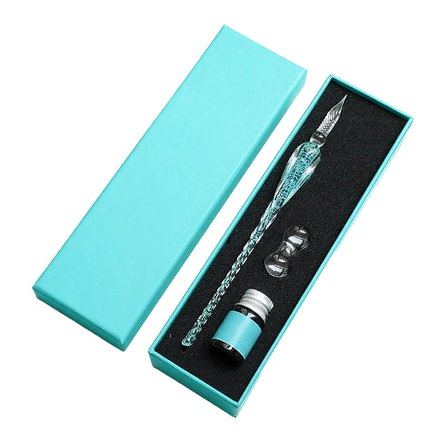 Glass Dip Pen Set with Ink & Pen Rest Handmade Calligraphy Pen for Lettering Journaling Drawing Smooth Writing Elegant Gift for Artists Students