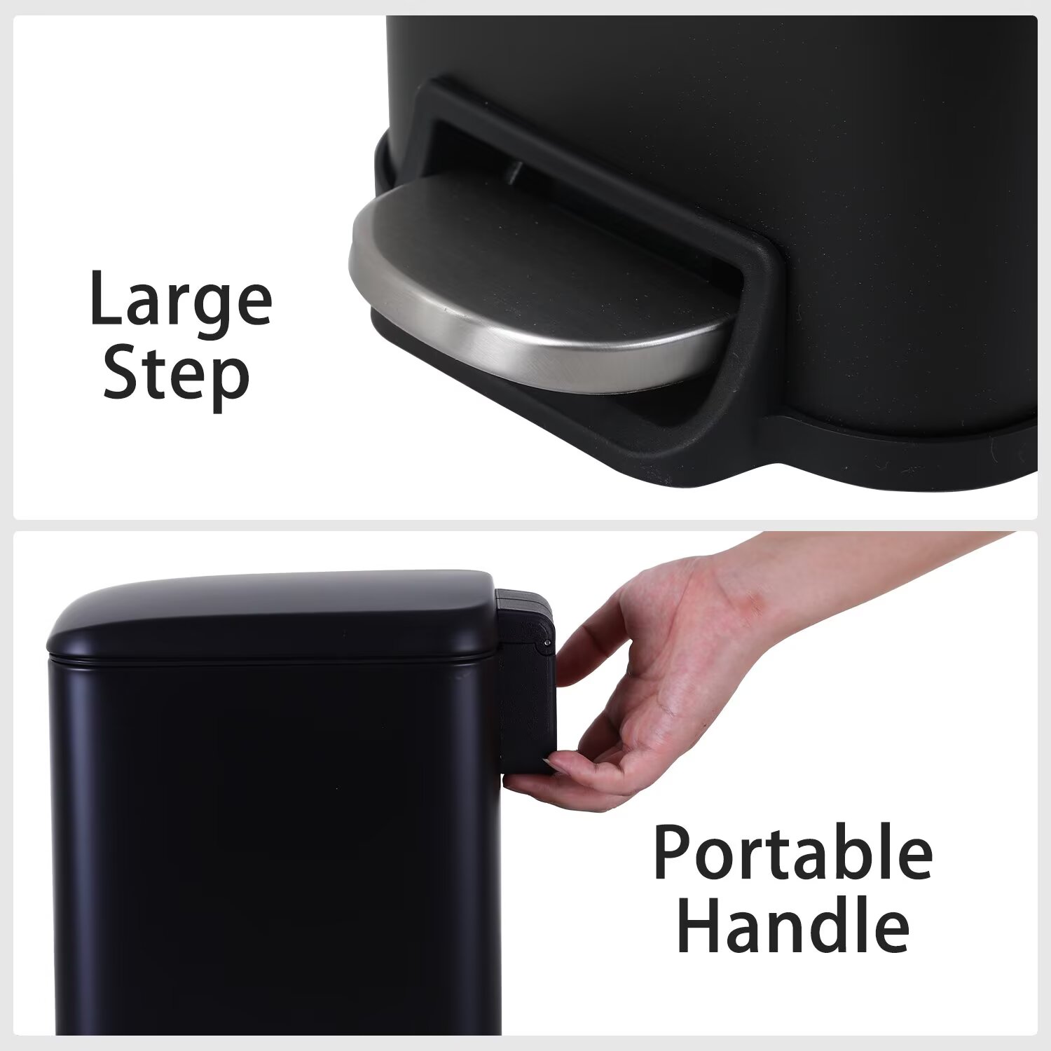 YRLLENSDAN,Stainless Steel Kitchen Trash Cans,Small Trash Can with Lid,Bathroom Trash Cans,Removable Bucket,with Foot Pedal,1.3 Gallon,Black,2 Pack